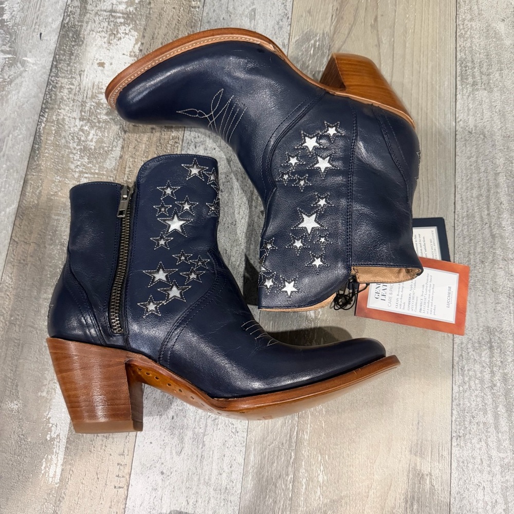 Lucchese Women's Blue Star Ankle Boots - NY Cow Zip Booties Lil Stars - Stardust - Picture 5 of 13